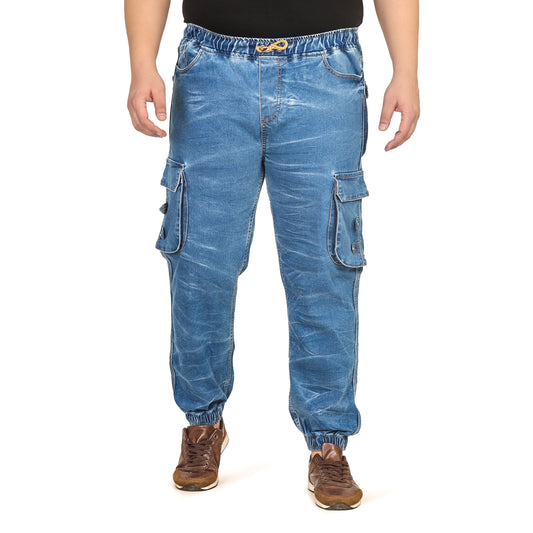 Kagad Jeans Men Regular and Plus Size Cargo Pocket Ice Blue Textured Indigo Denim Jogger - Style Code "KGDJGR-406004