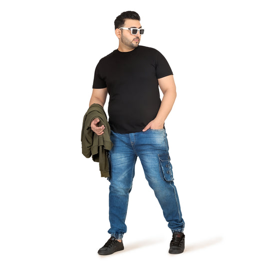 Kagad Jeans Men Regular and Plus Size Regular Fit Mid Blue Color Blast Denim Jeans Jogger - Style Code "KGDJGR-406003