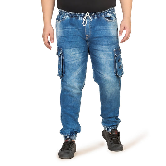 Kagad Jeans Men Regular and Plus Size Regular Fit Mid Blue Color Blast Denim Jeans Jogger - Style Code "KGDJGR-406003