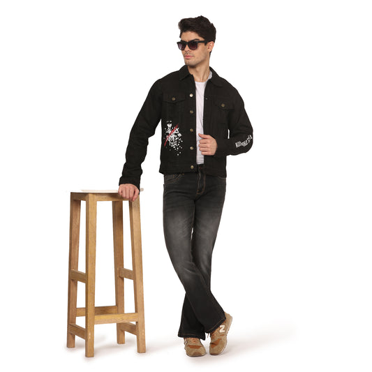 Kagad Jeans Men Regular Fit Black Printed Denim Jacket - Style Code "KGDJKT-402001