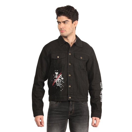 Kagad Jeans Men Regular Fit Black Printed Denim Jacket - Style Code "KGDJKT-402001