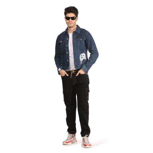 Kagad Jeans Men Regular Fit Dark Blue Printed Denim Jacket - Style Code "KGDJKT-402002