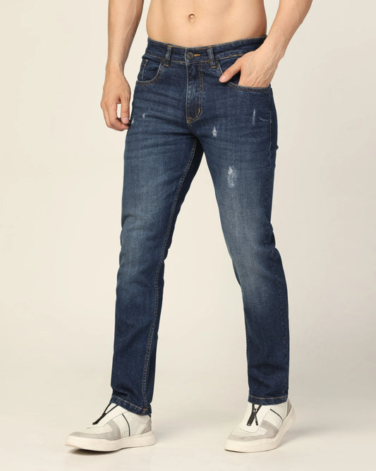 Kagad Jeans Mens Regular Fit Rugged Two Tone Mid Night Blue Jeans - Style Code "KGDJN-403026