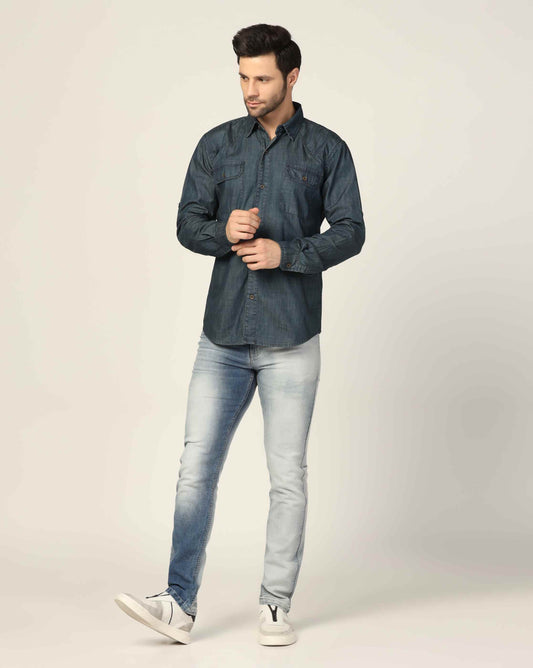 Kagad Jeans Mens Slim Fit Shirt Deep Ocean Blue - Style Code "KGDSHT-403056