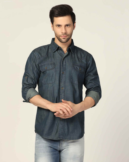 Kagad Jeans Mens Slim Fit Shirt Deep Ocean Blue - Style Code "KGDSHT-403056