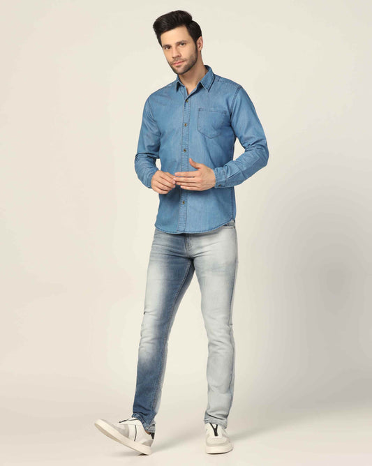 Kagad Jeans Mens Slim Fit Shirt Aqua Blue - Style Code "KGDSHT-403059