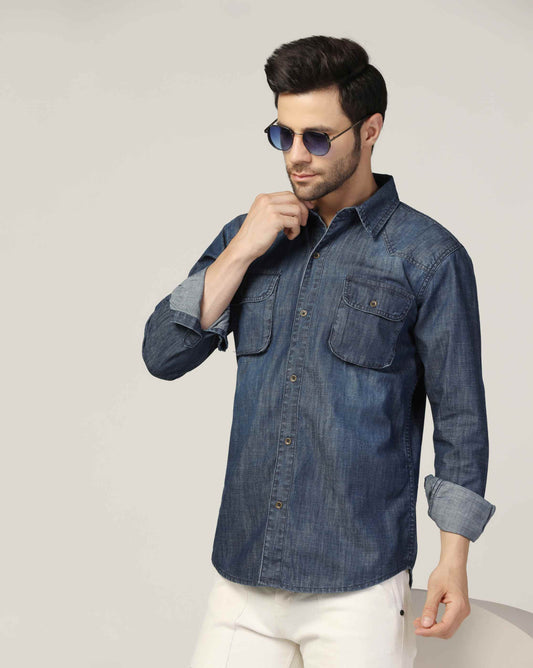 Kagad Jeans Mens Slim Fit Shirt Dark Faded Blue - Style Code "KGDSHT-403052