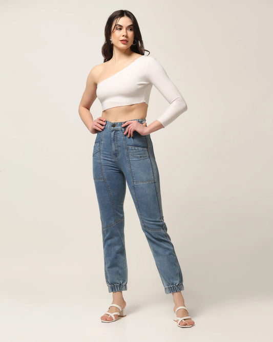 Kagad Jeans Womens High Rise Regular Fit Cut And Sew Light Blue Denim Jeans - Style Code "KGDJNS-404019