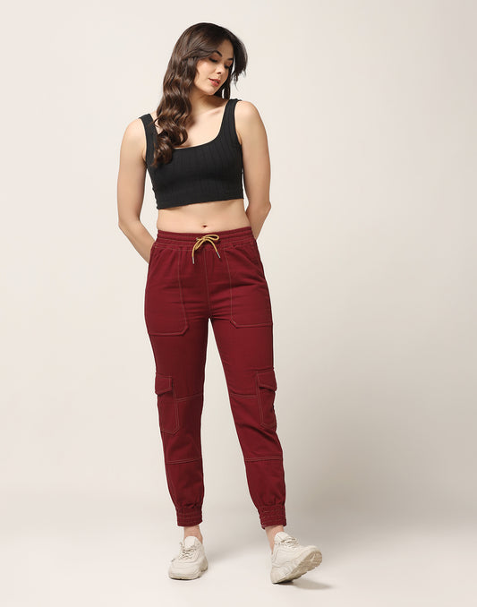 Kagad Jeans Womens High Rise Regular Fit Crimson Red Denim Jeans Jogger - Style Code "KGDJGR-404010