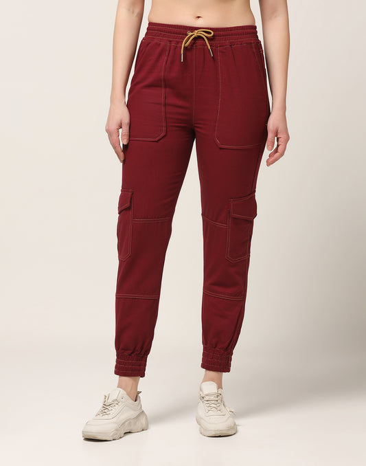 Kagad Jeans Womens High Rise Regular Fit Crimson Red Denim Jeans Jogger - Style Code "KGDJGR-404010