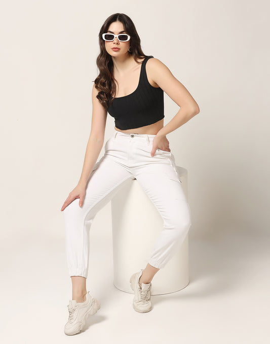 Kagad Jeans Womens High Rise Regular Fit White Denim Jeans Jogger - Style Code "KGDJGR-404005