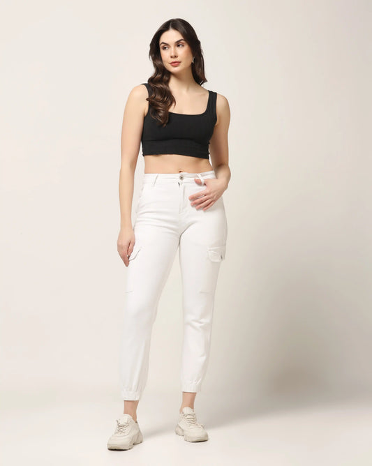 Kagad Jeans Womens High Rise Regular Fit White Denim Jeans Jogger - Style Code "KGDJGR-404005