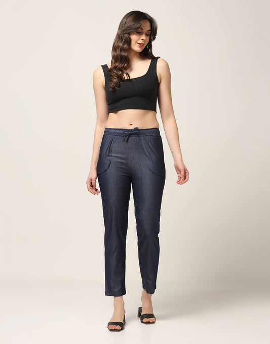 Kagad Jeans Womens Mid Rise Straight Fit Deep Navy Cotton Denim Trouser - Style Code "KGDTR-404032