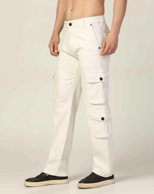 Kagad Jeans Mens Regular Fit White Cargo Jeans - Style Code "KGDCRG-403050