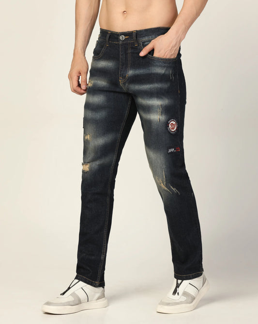 Kagad Jeans Mens Regular Fit badges Two Tone Deep Ocean Blue Rugged Jeans - Style Code "KGDJN-403030