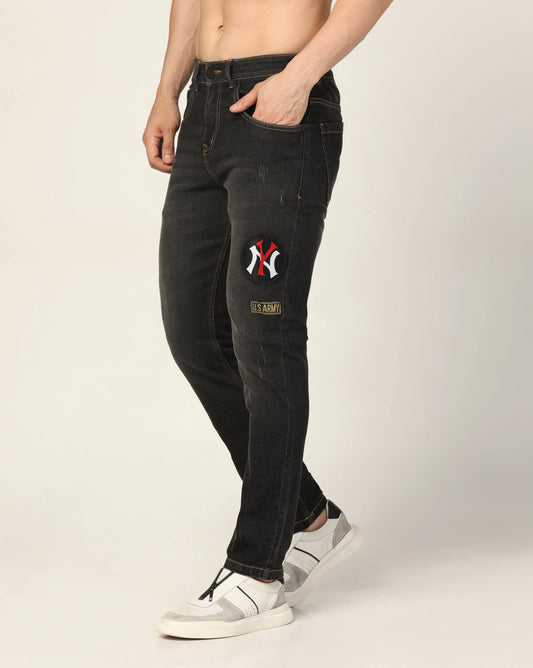 Kagad Jeans Mens Regular Fit badges Two Tone Dark Grey Jeans - Style Code "KGDJN-403029