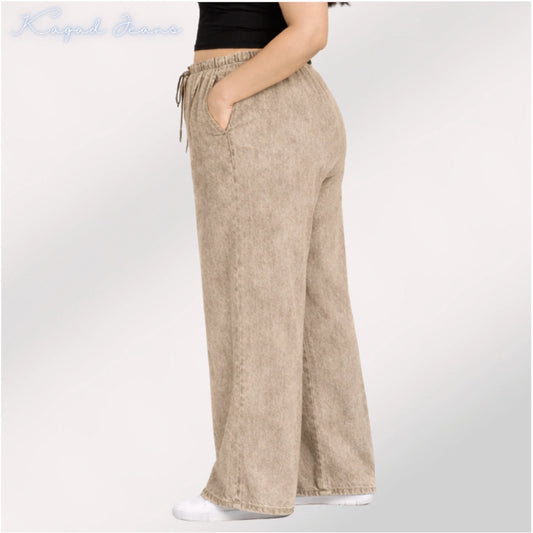 Womens elasticated waist loose straight fit Jeans KGDJNS-404036