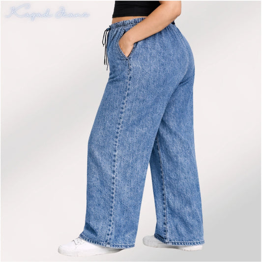Womens elasticated waist loose straight fit Jeans KGDJNS-404037