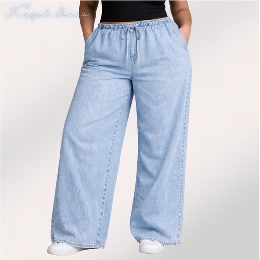 Womens elasticated waist loose straight fit Jeans KGDJNS-404040