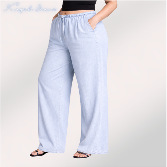 Womens elasticated waist loose straight fit Jeans KGDJNS-404041