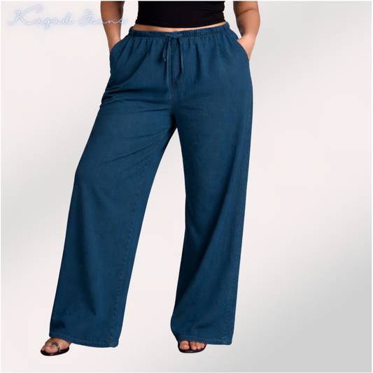 Womens elasticated waist loose straight fit Jeans KGDJNS-404042