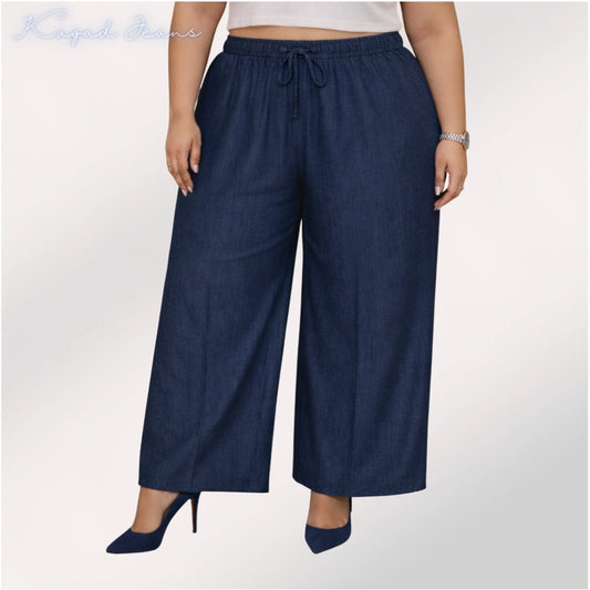 Womens high rise elasticated waist loose straight fit Jeans KGDJNS-404047