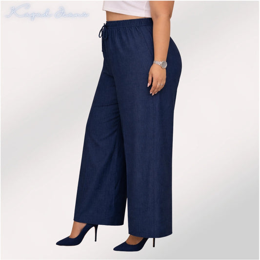 Womens high rise elasticated waist loose straight fit Jeans KGDJNS-404047