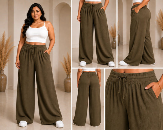 Womens elasticated High Rise waist loose straight fit Palazo Pajama KGDJNS-404059