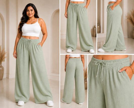 Womens elasticated High Rise waist loose straight fit Palazo Pajama KGDJNS-404064