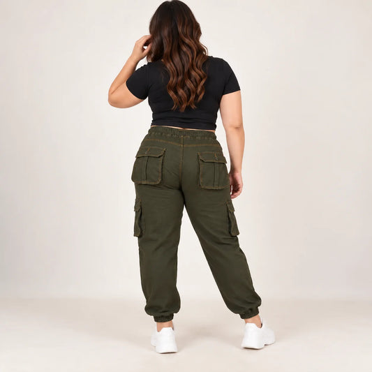 Kagad Jeans Womens Plus Size Loose Fit Deep Olive Color Denim Jogger - Style Code "KGDJGR-406063W