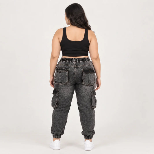 Kagad Jeans Womens Plus Size Loose Fit Charcoal Grey Color Denim Jogger - Style Code "KGDJGR-406054W