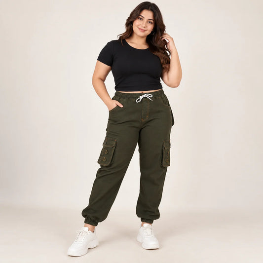 Kagad Jeans Womens Plus Size Loose Fit Deep Olive Color Denim Jogger - Style Code "KGDJGR-406063W