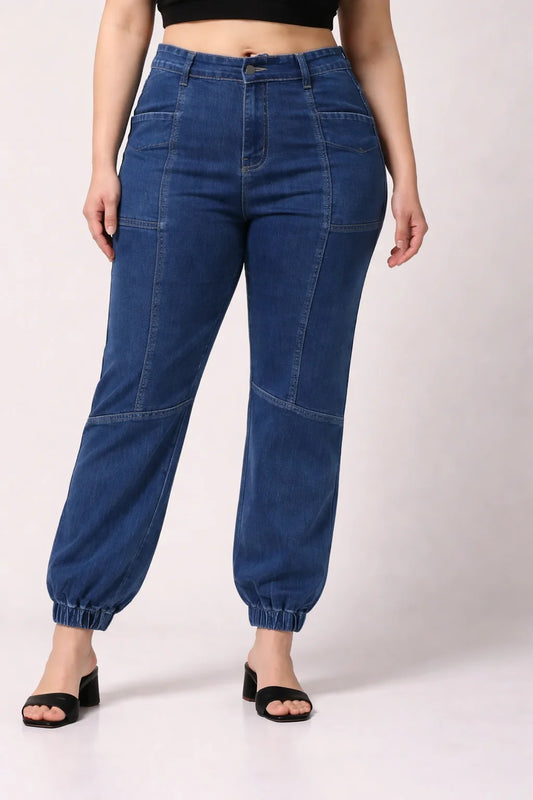 Kagad Jeans Womens High Rise Regular Fit Cut And Sew Mid Blue Denim Jeans - Style Code "KGDJNS-404013