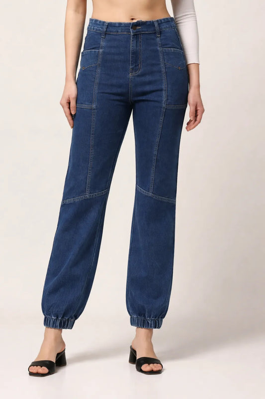 Kagad Jeans Womens High Rise Regular Fit Cut And Sew Mid Blue Denim Jeans - Style Code "KGDJNS-404013