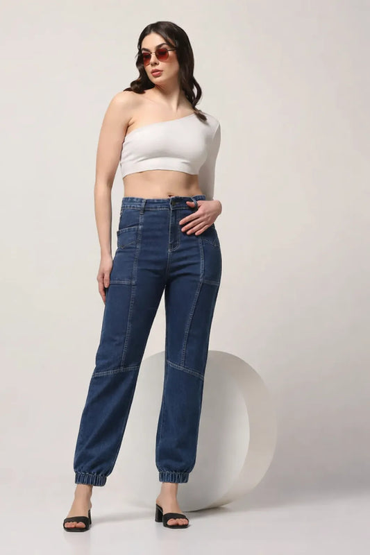 Kagad Jeans Womens High Rise Regular Fit Cut And Sew Mid Blue Denim Jeans - Style Code "KGDJNS-404013