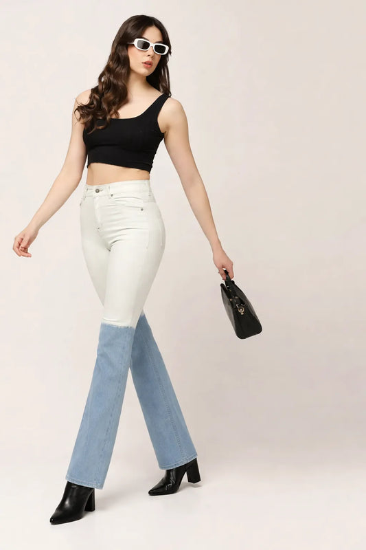 Kagad Jeans Womens High Rise Straight Fit White Blue Ombray Dyed Denim Jeans - Style Code "KGDJNS-404026