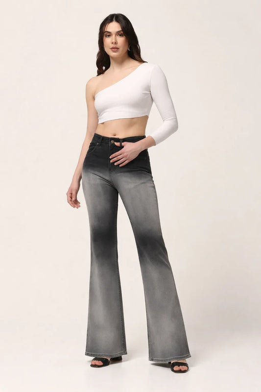 Kagad Jeans Womens  High Rise Boot Cut Black Grey Ombray Dyed Denim Jeans - Style Code "KGDJNS-404016