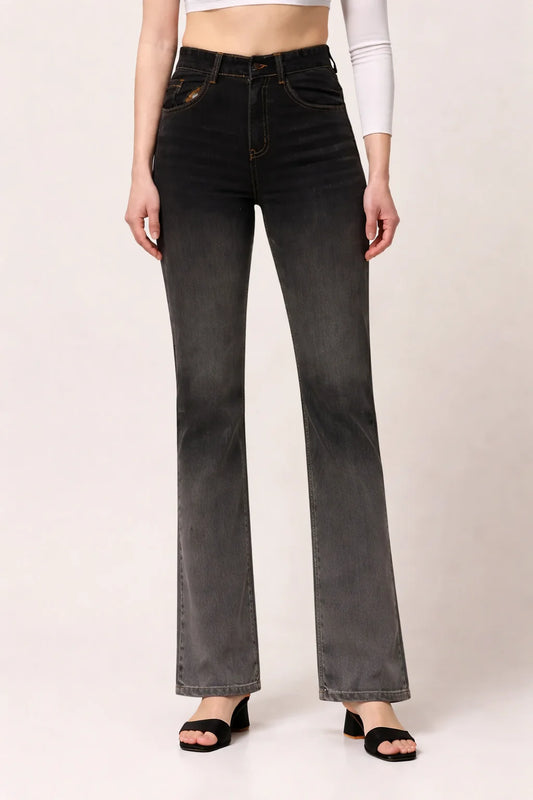 Kagad Jeans Womens High Rise Boot Cut Black Grey Denim Jeans - Style Code "KGDJNS-404017