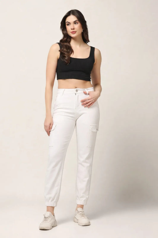 Kagad Jeans Womens High Rise Regular Fit White Denim Jeans Jogger - Style Code "KGDJGR-404005