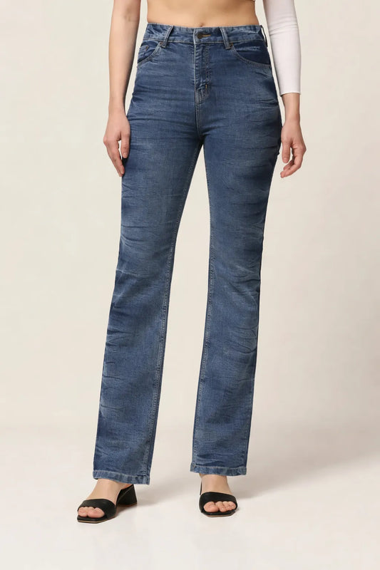 Kagad Jeans Womens High Rise Regular Fit Indigo Textured Denim Jeans - Style Code "KGDJNS-404011