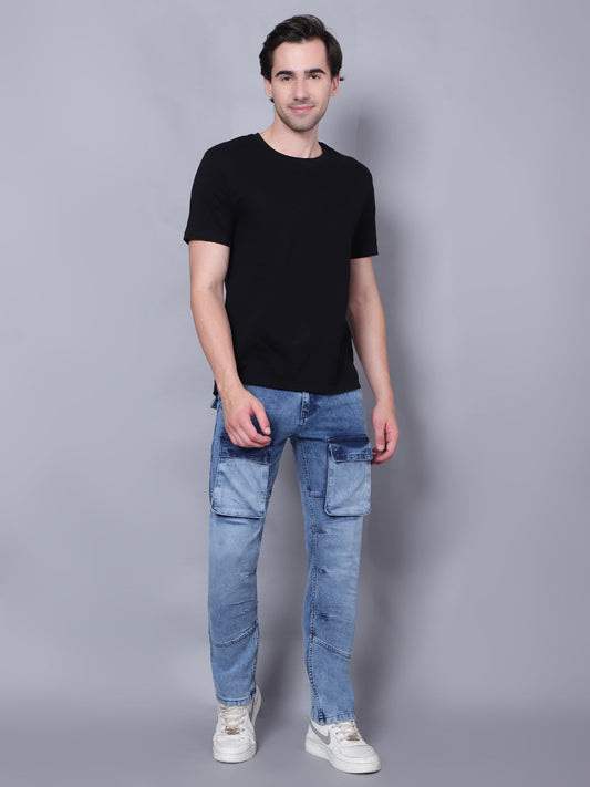 Kagad Jeans Mens Slim Fit Light Blue Cargo Jeans - Style Code "KGDCRG-403066