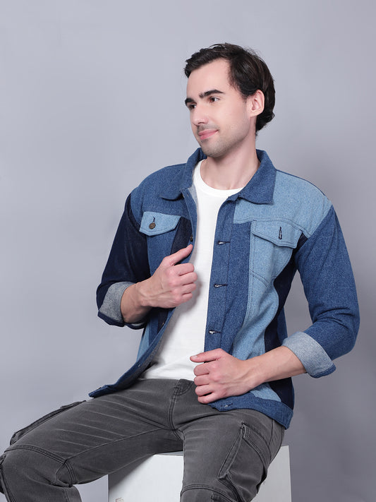 Kagad Jeans Men Regular Fit Indigo Color Block Denim Jacket - Style Code "KGDJKT-403076