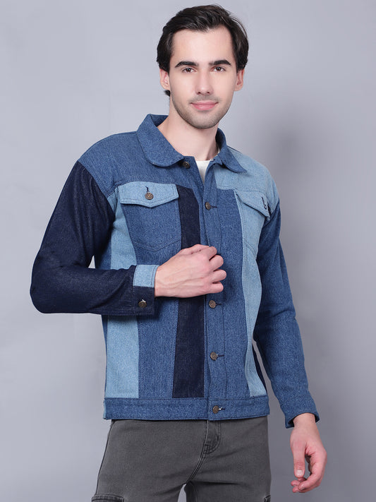 Kagad Jeans Men Regular Fit Indigo Color Block Denim Jacket - Style Code "KGDJKT-403076