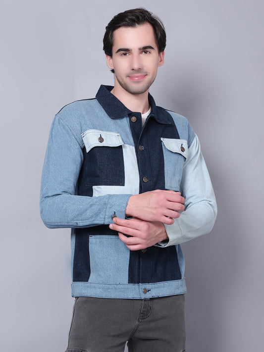 Kagad Jeans Men Regular Fit Indigo Color Block Denim Jacket - Style Code "KGDJKT-403077