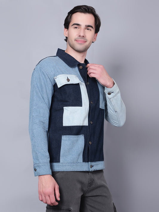 Kagad Jeans Men Regular Fit Indigo Color Block Denim Jacket - Style Code "KGDJKT-403077