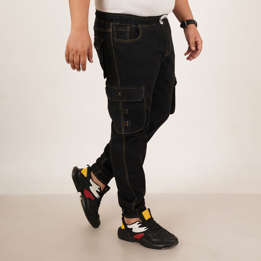 Kagad Jeans Mens Plus Size Loose Fit Black Color Denim Jogger - Style Code "KGDJGR-406052