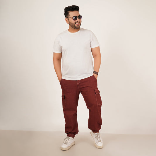 Kagad Jeans Mens Plus Size Loose Fit Copper Red Color Denim Jogger - Style Code "KGDJGR-406070