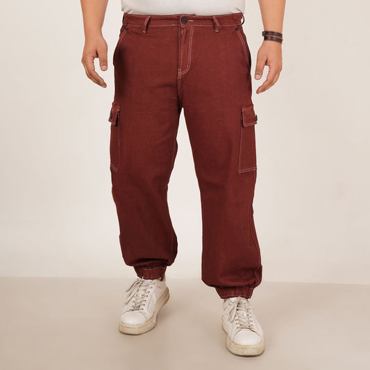 Kagad Jeans Mens Plus Size Loose Fit Copper Red Color Denim Jogger - Style Code "KGDJGR-406070