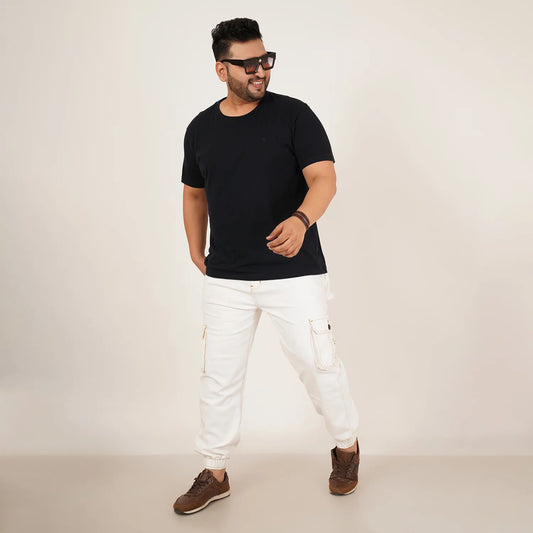 Kagad Jeans Mens Plus Size Loose Fit White Color Denim Jogger - Style Code "KGDJGR-406067