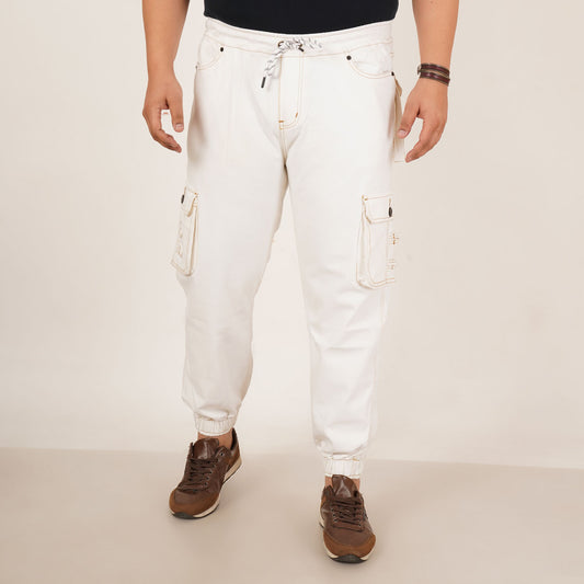 Kagad Jeans Mens Plus Size Loose Fit White Color Denim Jogger - Style Code "KGDJGR-406067